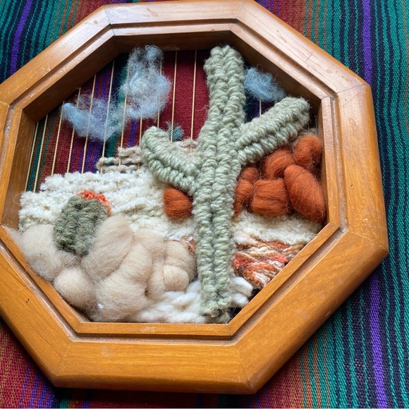 VTG Artisan Made Mohair weaving Finer Art. Desert Cactus scene. Yarn Art. 3D. - Picture 3 of 8